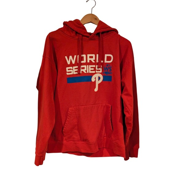 Phillies World Series Hoodie Mens Large Red Pullover Sweatshirt Graphic - Picture 1 of 5